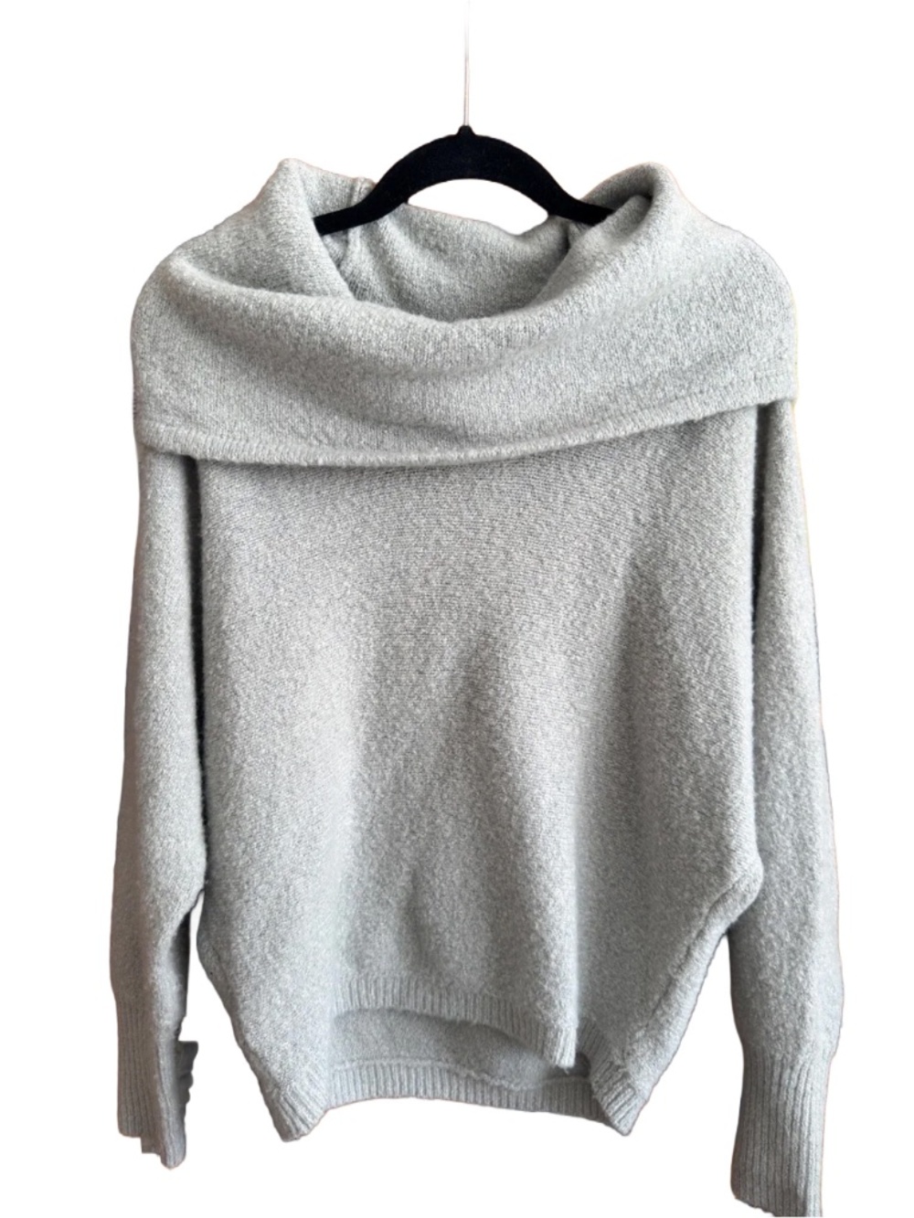 BCBGMAXAZRIA Grey Off-Shoulder Wool Blend Sweater – XXS